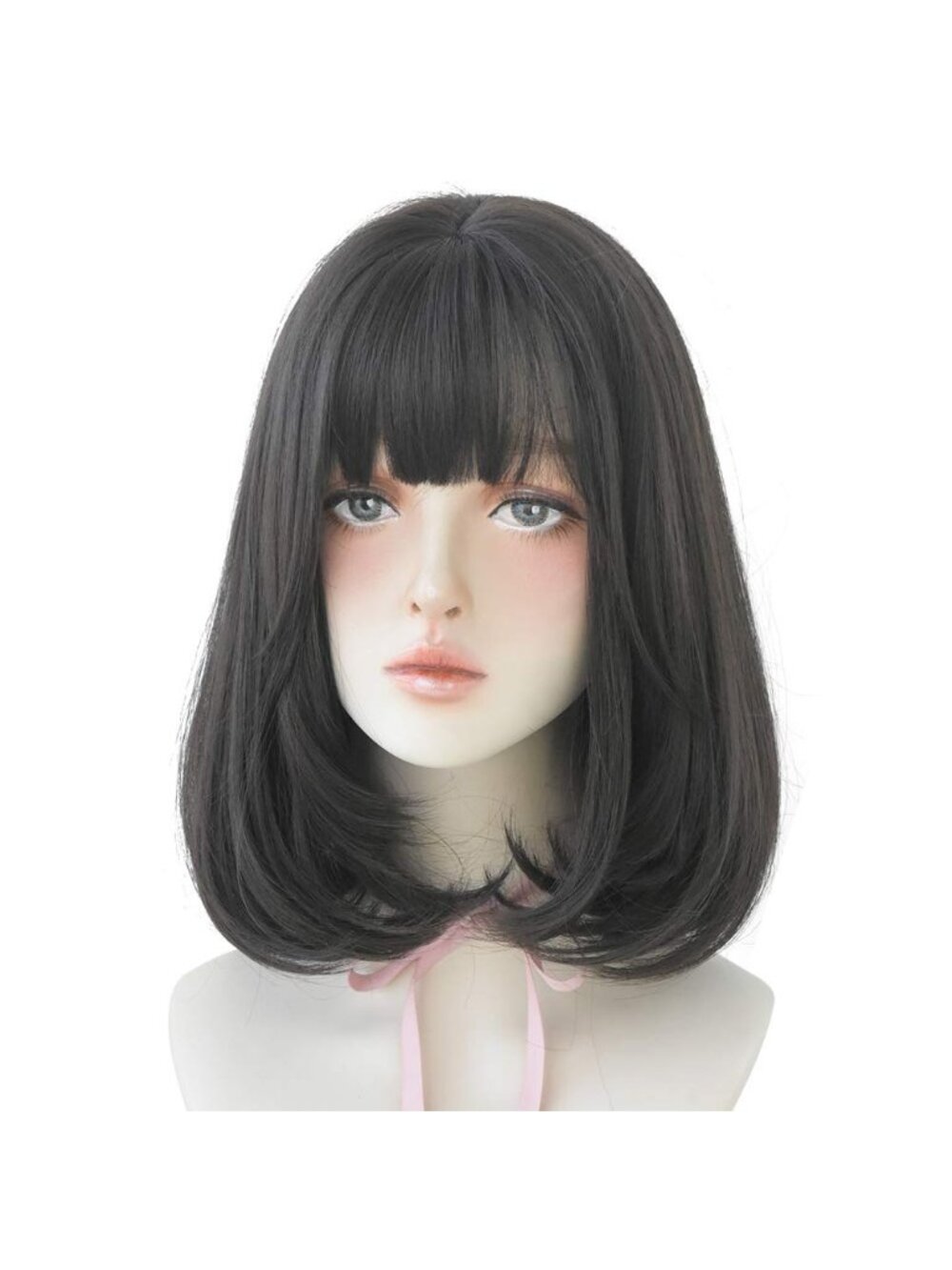 Women's Black Berries Heat Resistant Synthetic High Density Straight Wigs Bangs